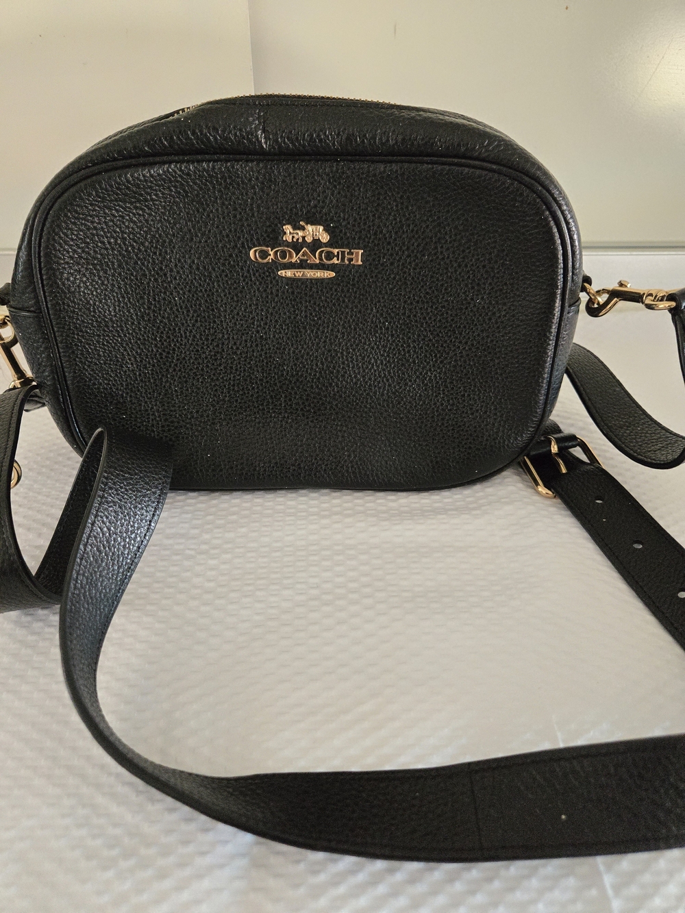 Coach Black Pebbled Leather Crossbody with Gold Logo